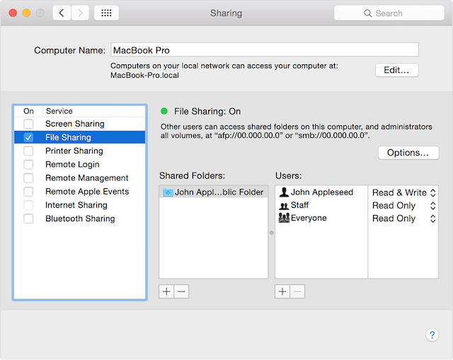 mac path name for remote access to shared folder